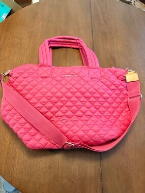 MZ Wallace Quilted Tote in Hot Pink with Adjustable Strap medium size